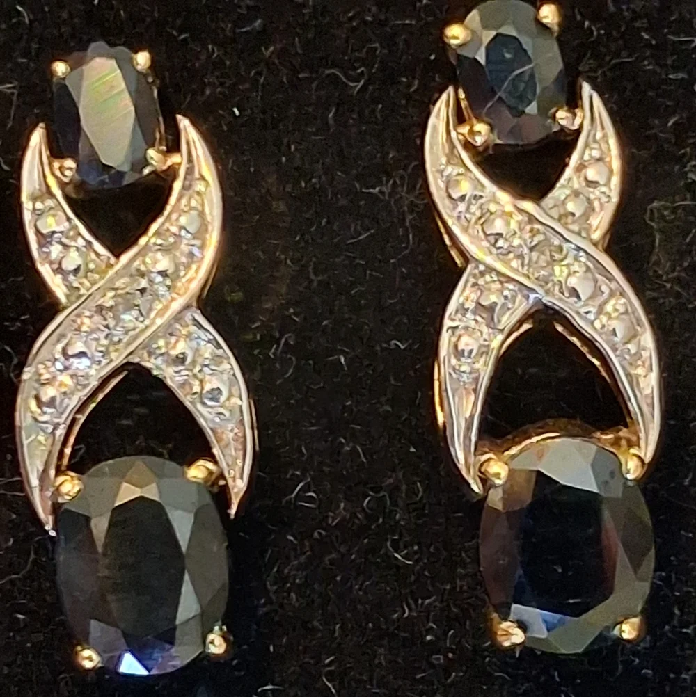 Vintage Gold Vermeil XOX Design Earrings With Sapphires And Diamond Accents